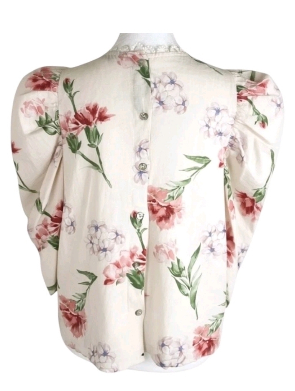 Laura Ashley Linen Floral Puff Sleeve Blouse Size Med Romantic Cottagecore Resor - Picture 3 of 13
